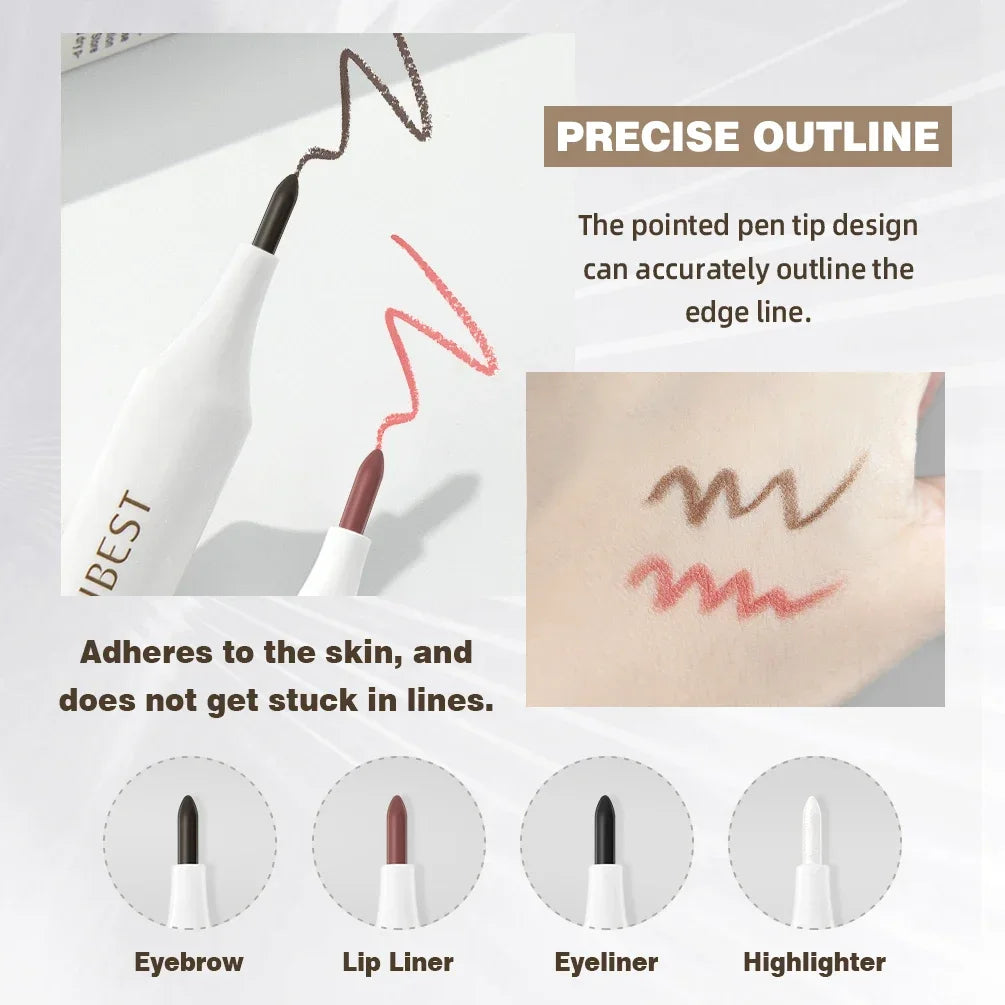QIBEST 4-IN-1 Makeup Matte Eyeliner,Lip liner,Eyebrow pencil And Highlighter In 1 Stick Lasting New Design Multipurpose Cosmetic Qme