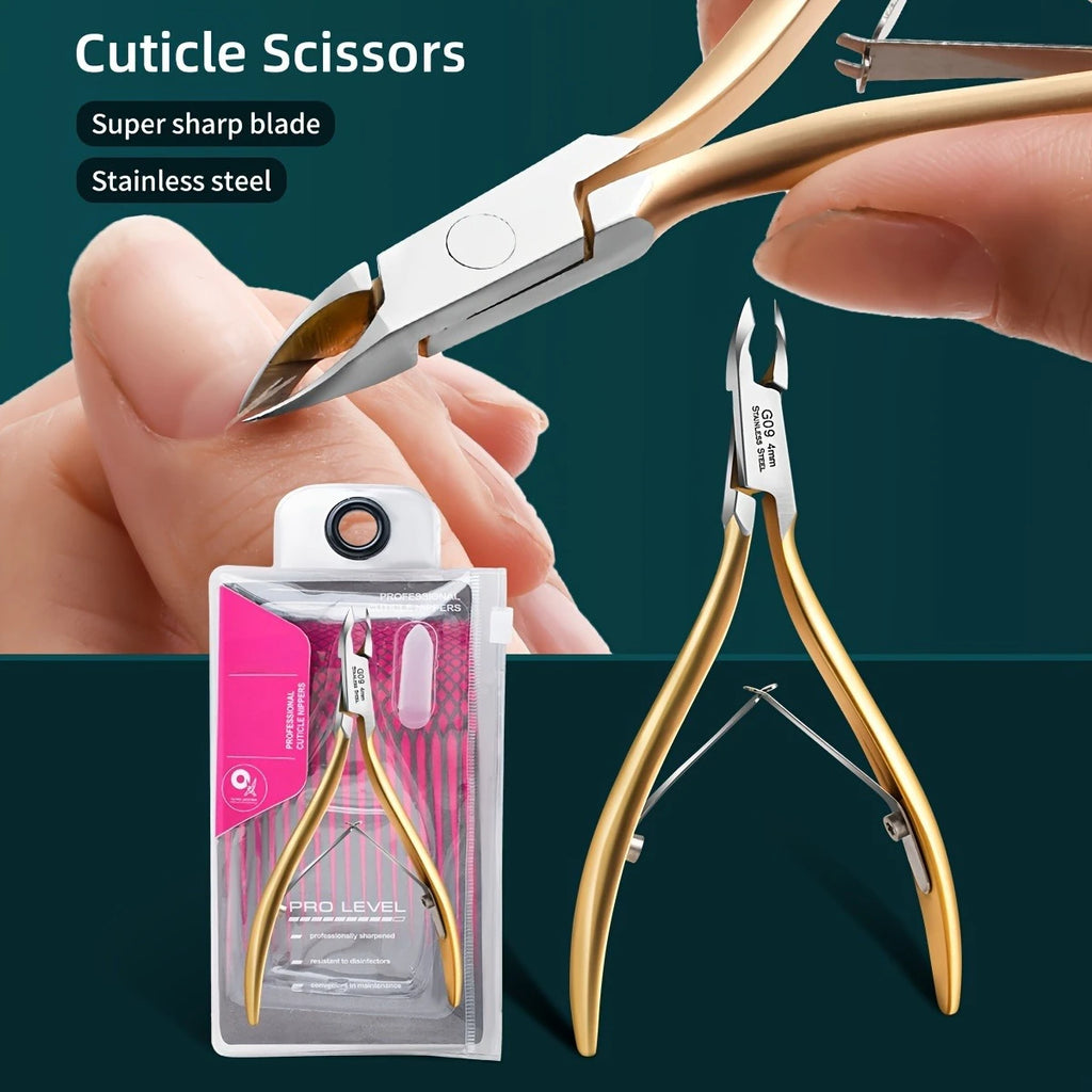Golden Cuticle Care Tools Clipper Hands Feet Keratin Pusher Stainless Qme G09 Golden