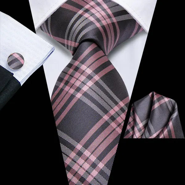 Professional Mens 3-Piece Suit Necktie Pocket Square Cufflinks Qme DPTH-HT-LDSN0155