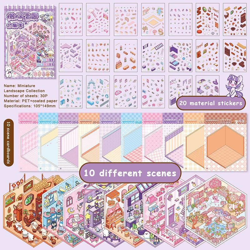 Unique Cartoon DIY 3D Landscape Pocket Stickers Great Idea Birthdays Qme Purple