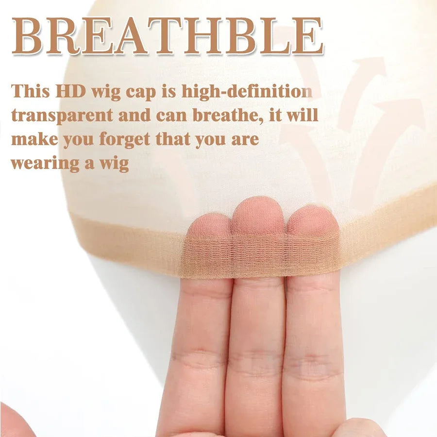 Wholesale HD Wig Caps High Quality Transparent HD Hair Nets Weave Nylon Stretchy Lace Front Wig Cap for Women Men Light Brown Qme