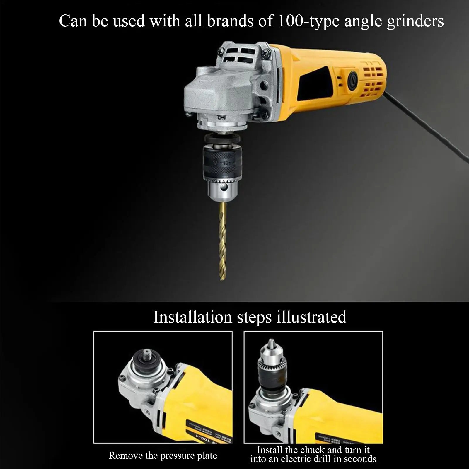 Electric Drill Chuck Electric Drill Adapter Conversion Head Three-Claw Design Woodworking Tool Accessories for 100-Type Angle Qme