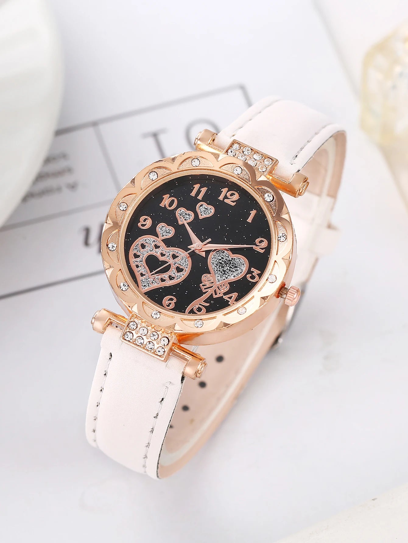 Glam Shiny Crystal Love Heart Dial Ladies Dress Watch Multipack Daily Accessory For Girls Qme