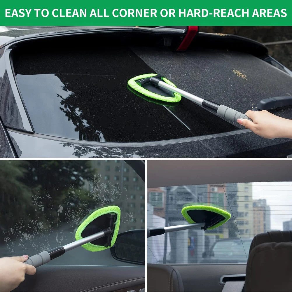 Car Glass Cleaner Windshield Cleaning Tool with 2 Microfiber Pads Windshield Washer Brush Extendable Handle for Car & Home Use Qme