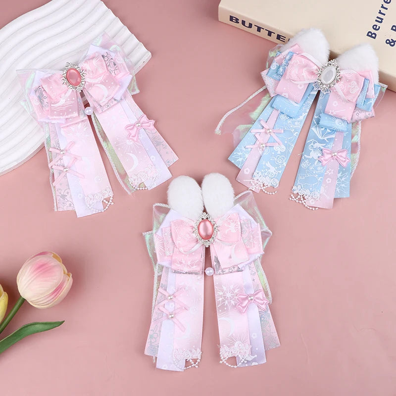 Ladies Lolita Bow Tie Butterfly Bow Versatile Ribbon Brooches Pins Shirts Skirts Accessories Handmade Jewelry Gifts Qme