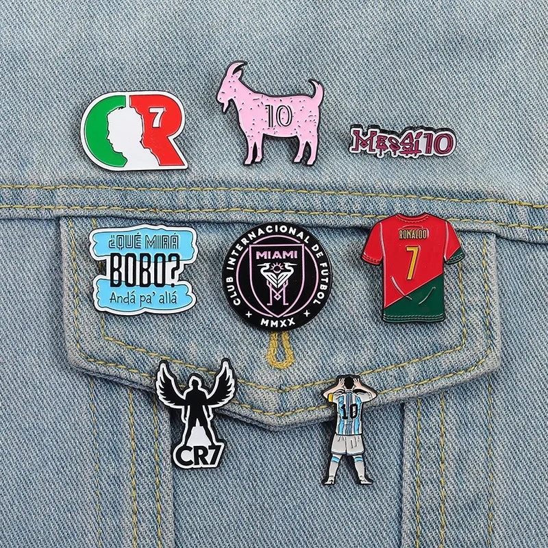 Football Star Surrounding Enamel Pins Letters Cr7 Football Club Messi 10 As Lapel Metal Badge Brooch Jewelry Gift In Wholesale Qme