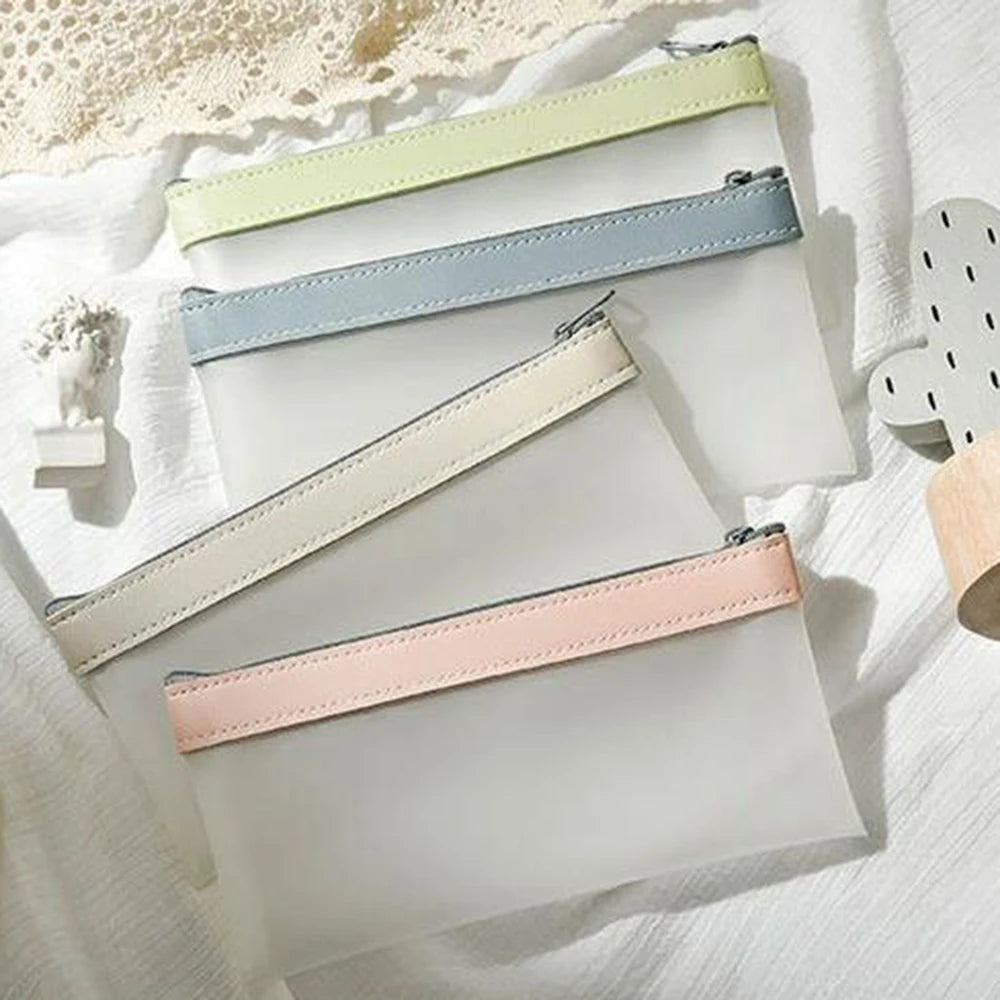 Frosted Transparent Pencil Case, High Appearance Waterproof Haze Blue Pink Pencil Box, Kawaii School Stationery Organizer Qme