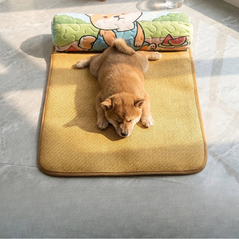 A 1Piece Pet Cooling Sofa Bed For Spring Summer, Breathable Removable Washable Bed Mat For Small Medium Dogs And Cats Rest Qme Watermelon puppy 40-30cm