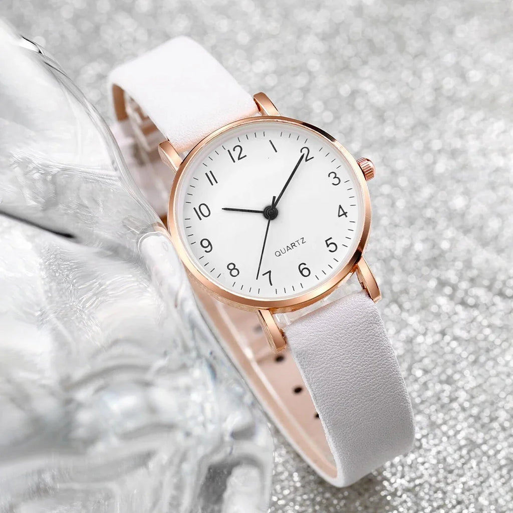 Women's Quartz Watch and Bracelet Set Without Box, Arabic Dial, Leather Bracelet, Fashion Watches, 4 Pieces Per Set Qme