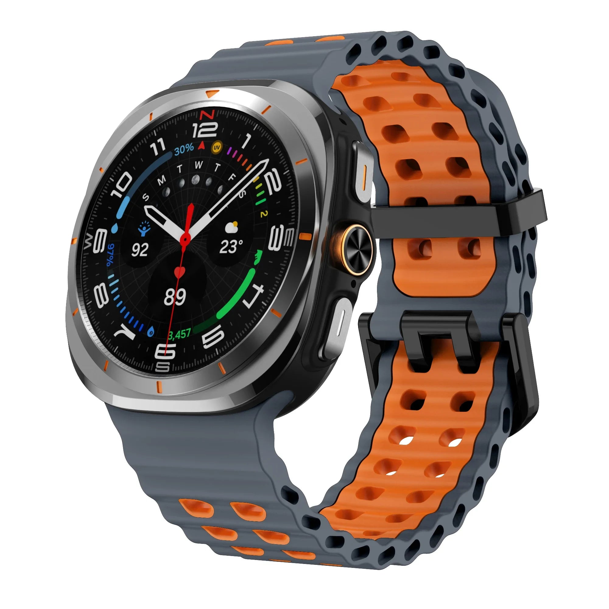Two-Tone Sports Silicone Strap For Samsung Galaxy Watch Ultra Marine Band Bracelet For GalaxyWatch Ultra 47mm Watchband Qme Space Gray OrangeB Galaxy Watch Ultra