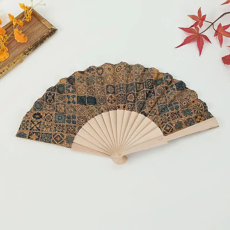 Vintage Bohemian Cork Folding Fan Props Graft Hand Held Home Decor Qme A3