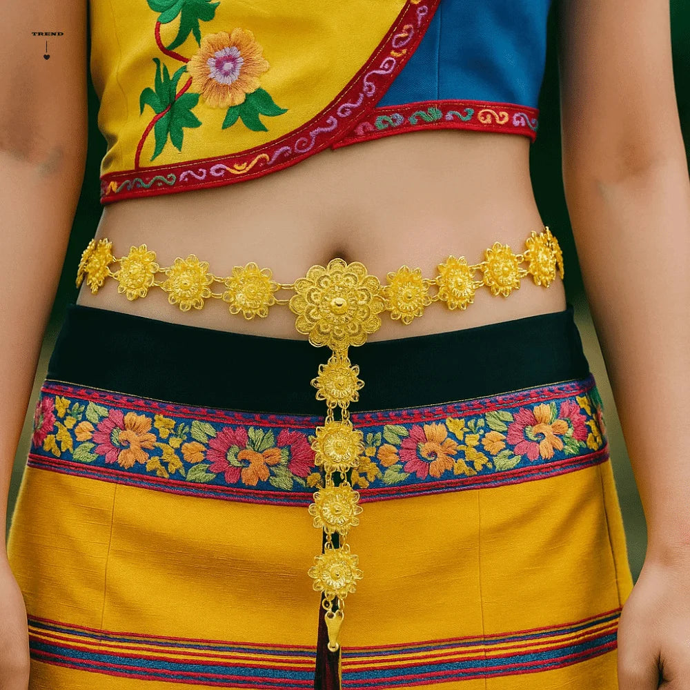 Traditional Metal Ethnic Style Belt Bell Silver Gold Belt Hollow Out Tassel Flower Metal Waist Chain Party Decoration Qme