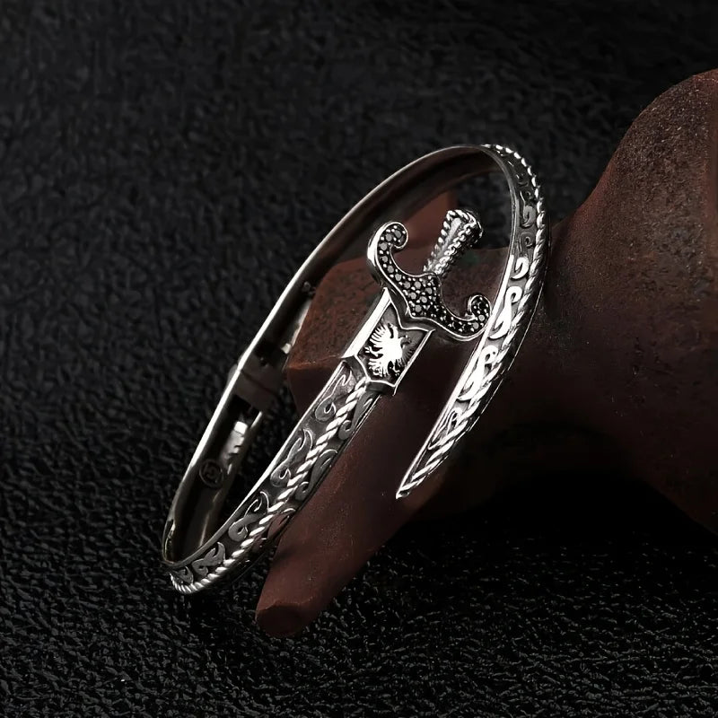 Snake & Sword Bracelet - Vintage Engraved Couple's Open-Ended, Suitable for Daily Wear, Parties Qme