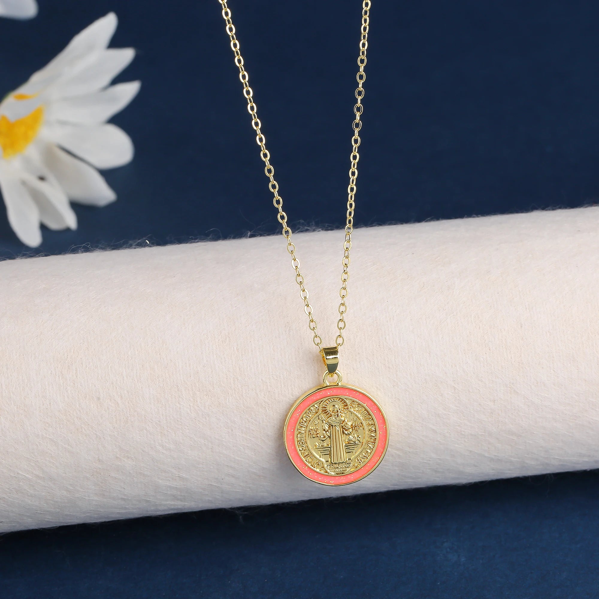 Religious Style Stainless Steel Round Zirconia Oil Drop Pendant Necklace Fashion for Man Woman Friendship Jewelry Party Gift Qme Necklace 1