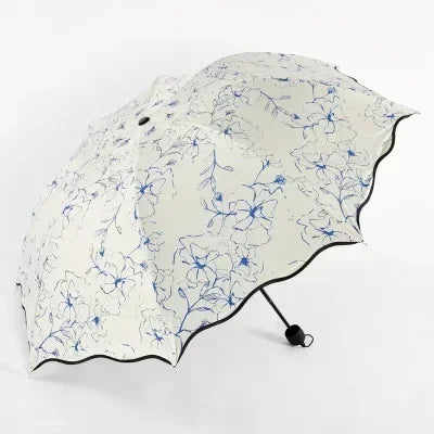 Rain Sunshine Dual-purpose Umbrella Anti UV Black Coating Hibiscus Qme Blue
