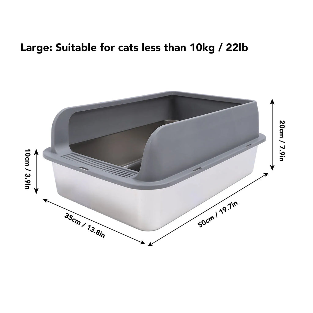 Stainless Steel Cat Litter Box with Lid Anti Splash High Sided Odor Free Semi Enclosed Easy Clean Pet Toilet Tray Qme