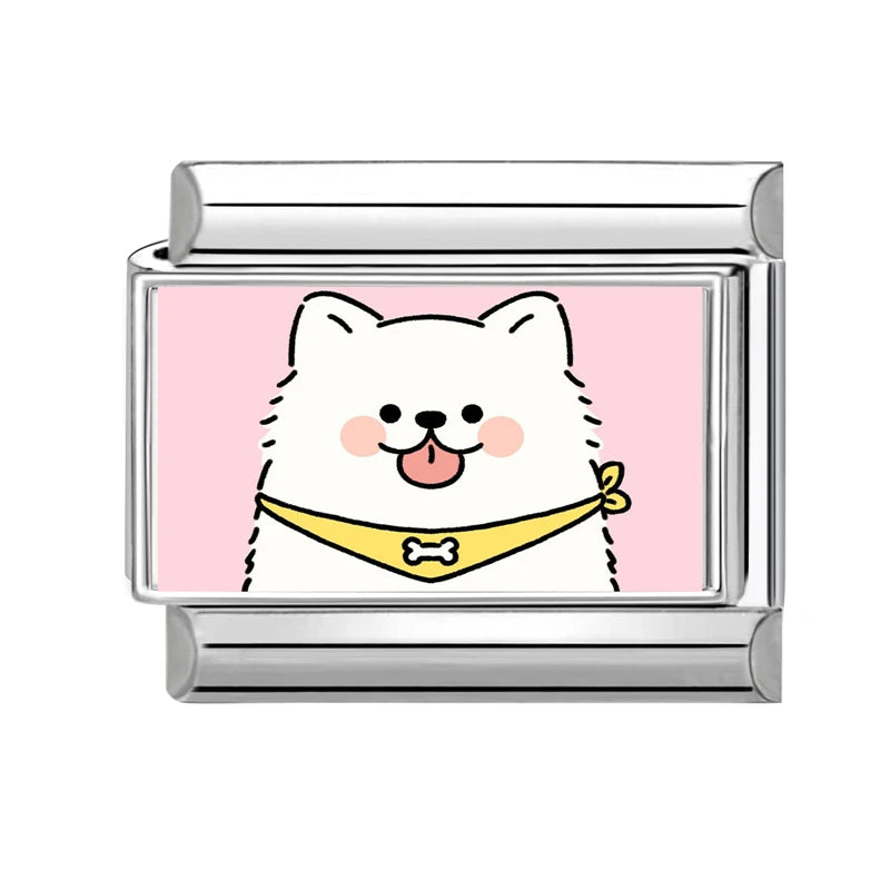 Wholesale 2025 New Cute Leaf Cats Dogs Rabbit Samoyed Italian Charm Link fit 9mm Stainless Steel Jewelry DIY Making Bracelets Qme Style 19