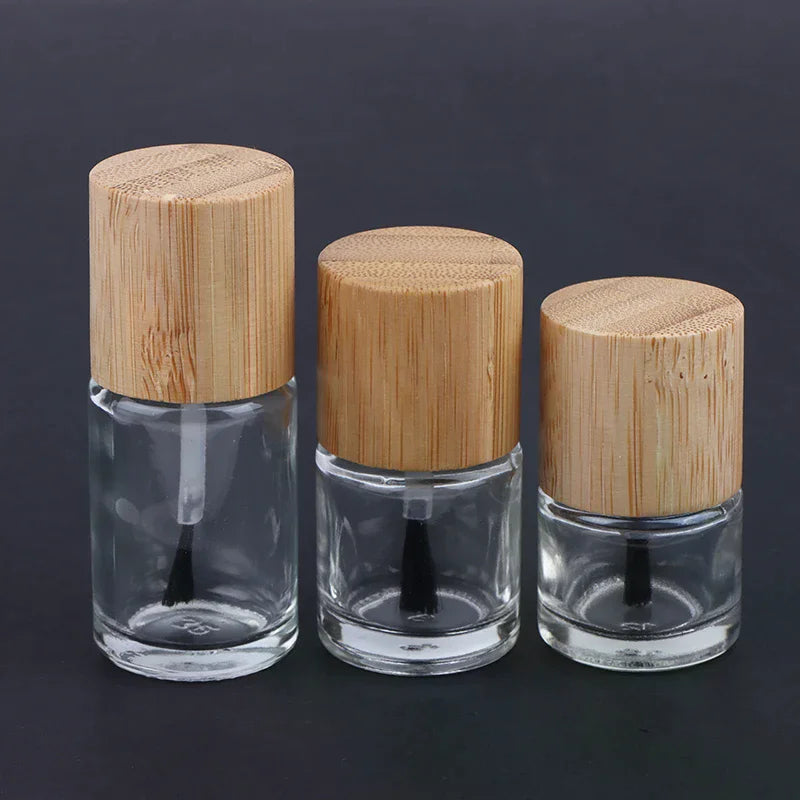 Cylindrical Glass Nail Oil Bottle Hair Brush Glue Solid Wood Bamboo Qme