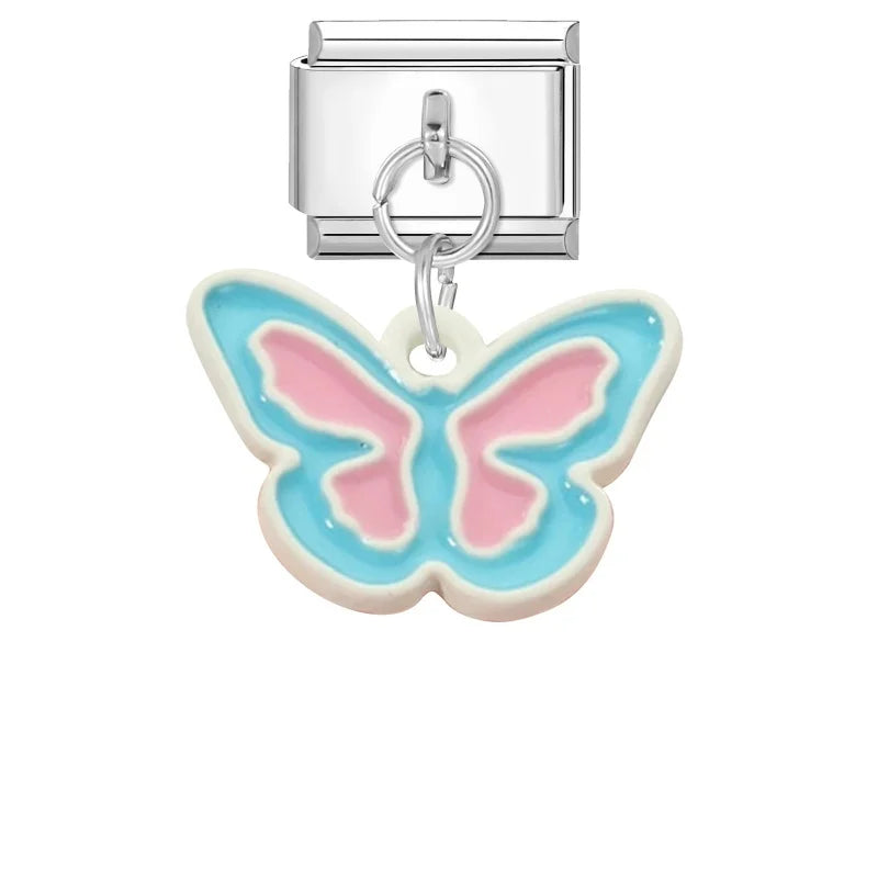 2025 Wholesale Cute Cartoon Rabbit Bear Pendant Italian Charm Links Fit 9mm Stainless Steel Bracelet Women DIY Making Jewelry Qme Style 1