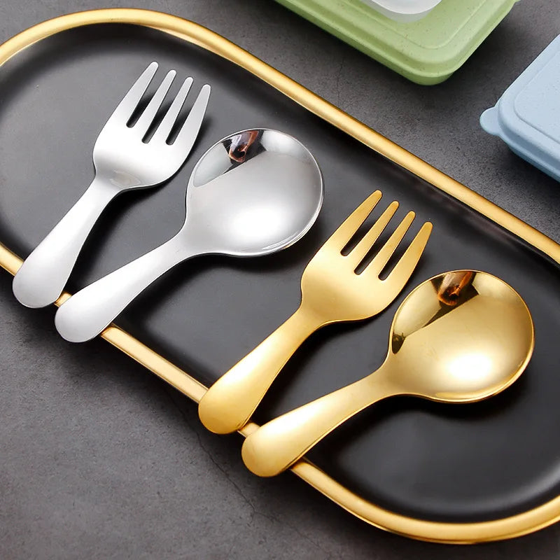 Outdoor Tourism 304 Stainless Steel Portable Tableware, CHILDREN'S Tableware, Dessert Tableware, Spoon and Fork Combination Qme