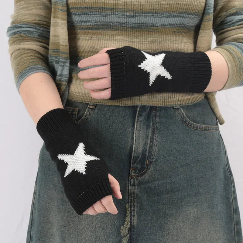 Knitted Half Finger Gloves Women's Warm Soft Winter Mittens for Girl Guantes Y2K Sleeve Girls Lolita Goth Fingerless Gloves Qme