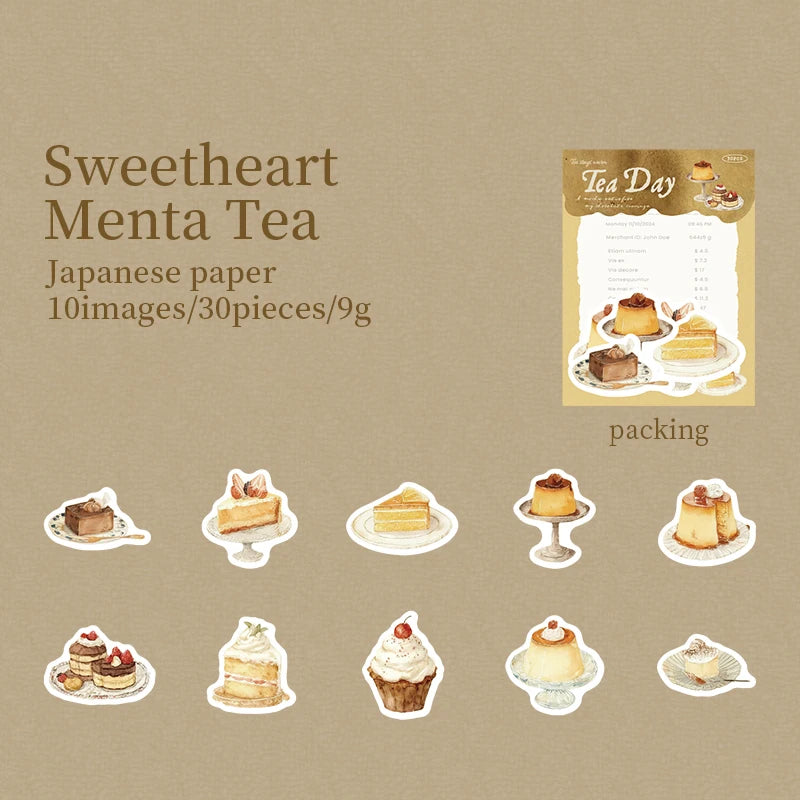 30 Sheets/Bag Japanese Tea House Retro Theme Washi Paper Sticker Pack for DIY Craft, Scrapbook Material, Birthday Gift Qme 3