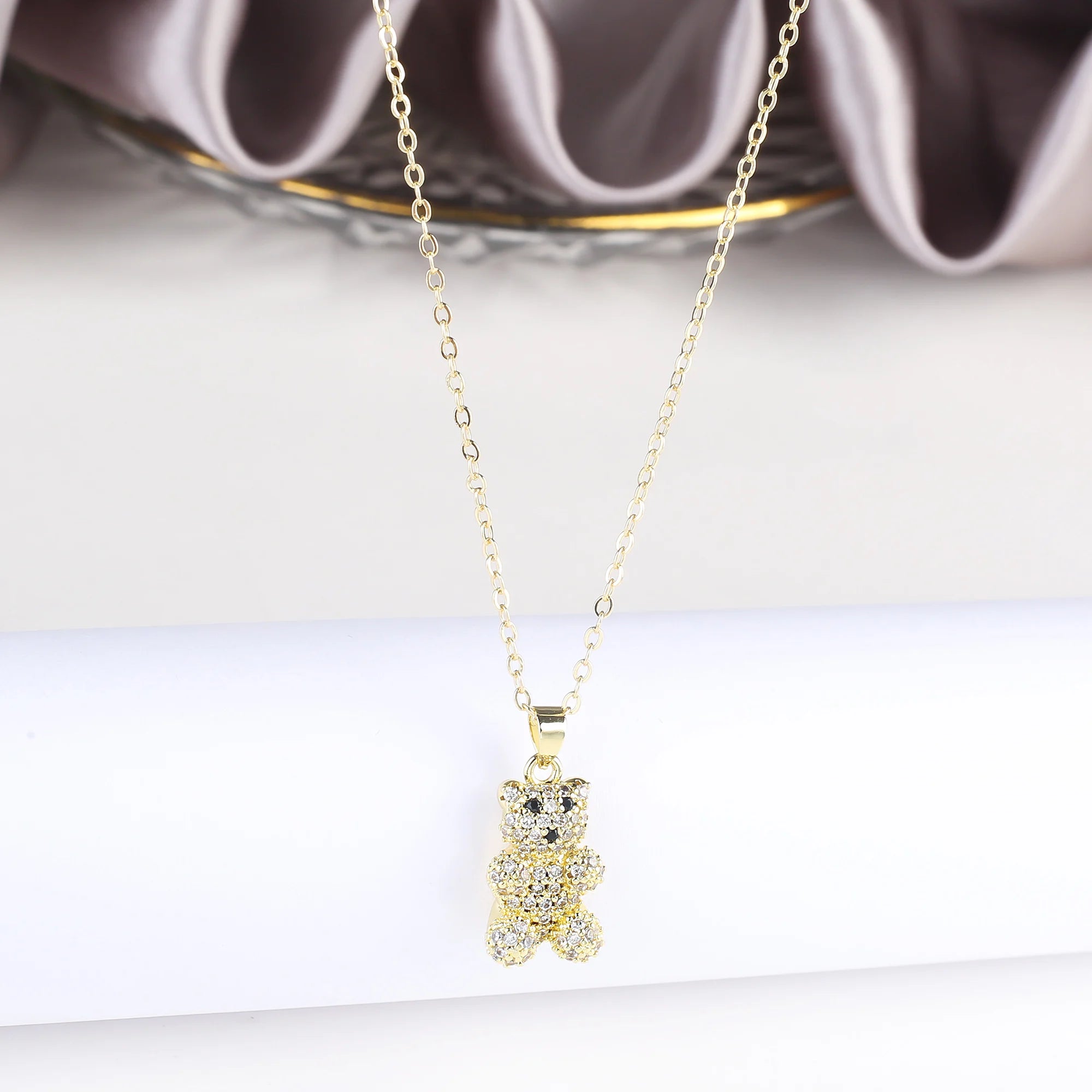 Hot Sale 18K Gold Plating Cute Zirconia Bear Pendant Necklace Fashion Forwoman Girl Party Birthday Jewelry Gift Accessories Qme 3