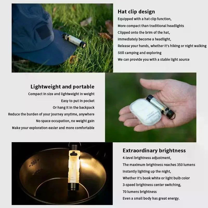 Pocket Mini Flashlight Outdoor Key Clip Cap Ambient Led Long Qme