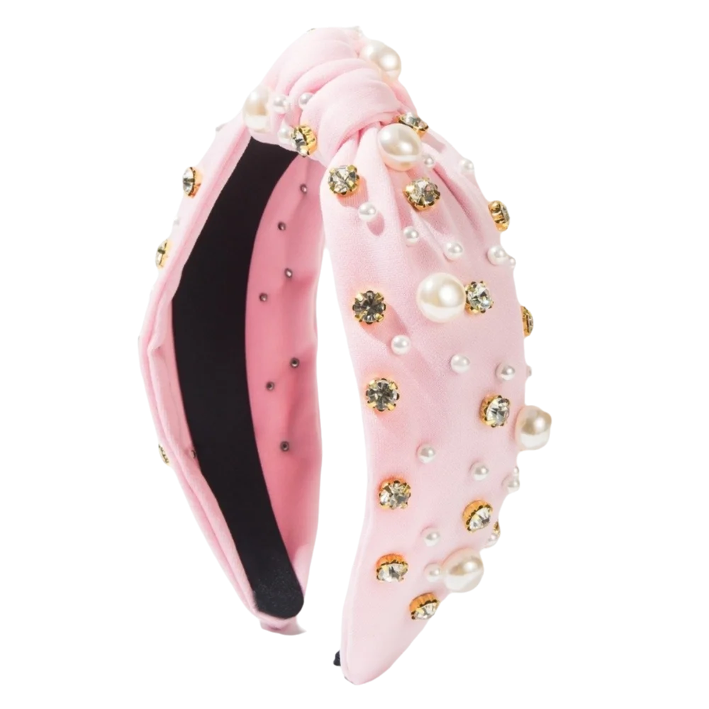 Solid Color Rhinestone Pearl Hairband Wide Edge Nail Pearl Head Hoop Hair Ornament Knot Style Baroque Headband Hair Accessories Qme Pink