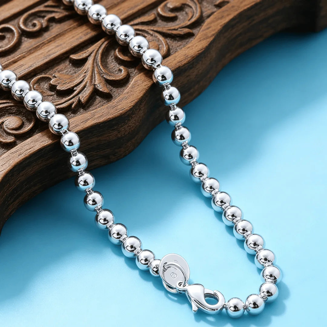 Fashion Jewelry 925 Sterling Silver 6MM Gorgeous Beads Chain Necklace for Women Men Party Wedding Holiday Gifts Qme