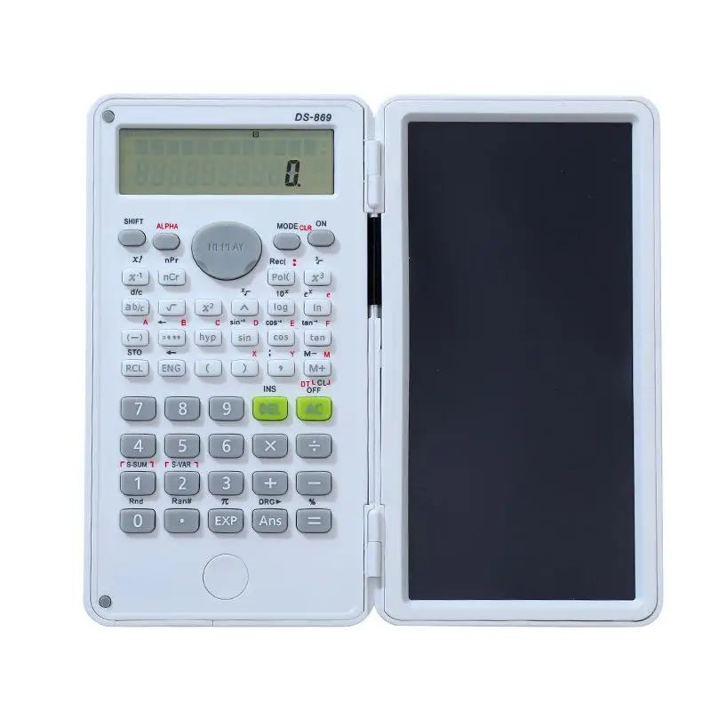 Scientific Calculator Foldable LCD Writing Tablet 12-Digit Clear Qme White