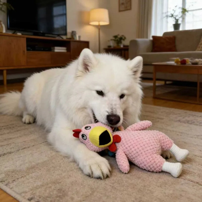 Squeaky Plush Chick Dog Chew Toy Teething Puppies Interactive Qme