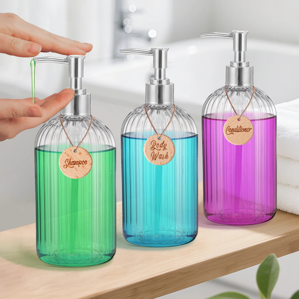 Modern Shampoo and Conditioner Dispenser Set of 3 Refillable Shower Soap Bottles for Bodywash Shampoo Conditioner Bathroom Decor Qme