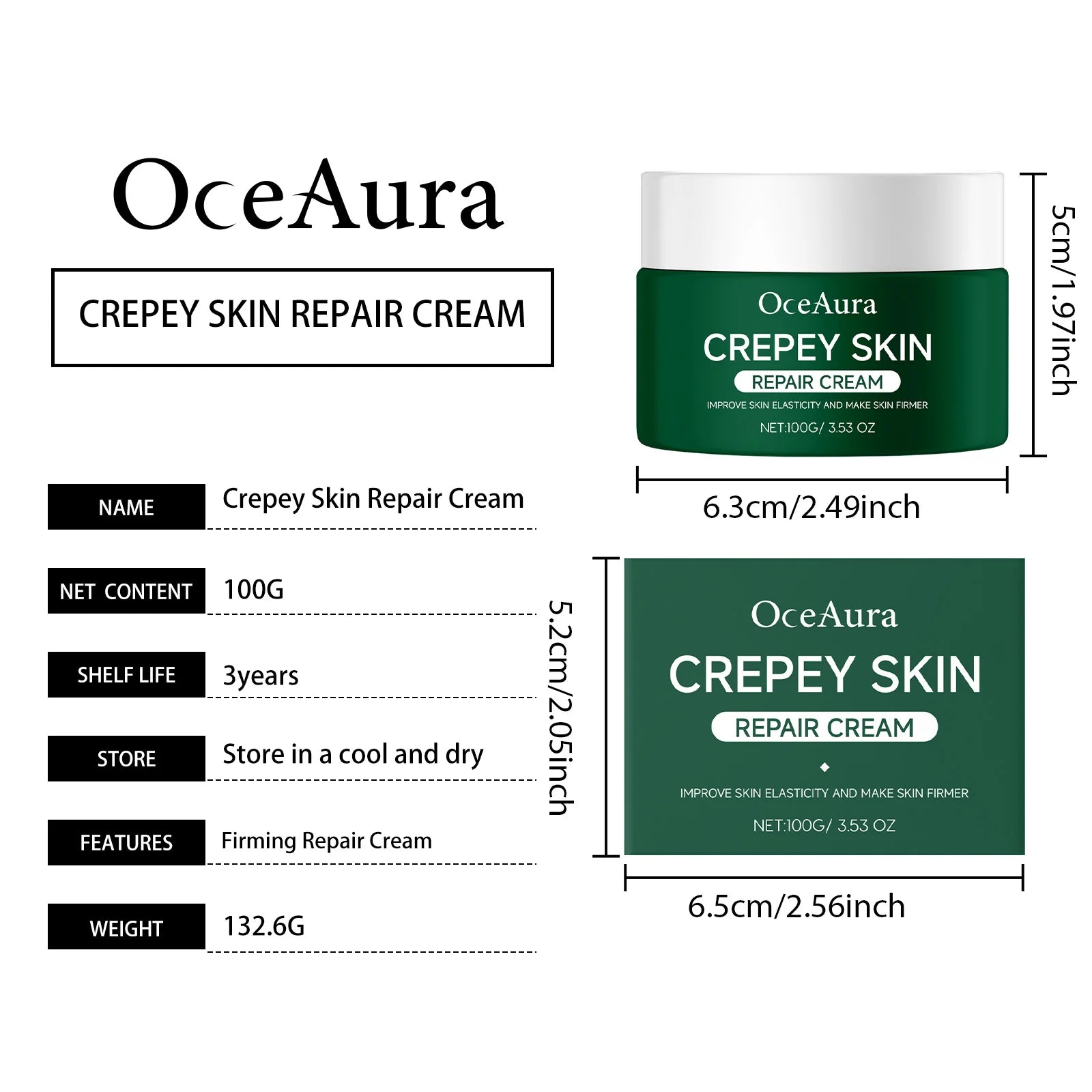 OceAura Crepey Skin Repair Cream Deep Nourishing Anti Wrinkle Sagging Reduction Elasticity Restoring Smoothing Skin Care Lotion Qme