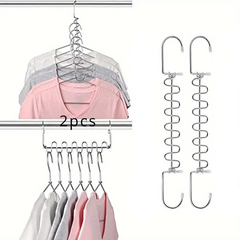 Maximize, Organize & Save Space: 2/4pcs Stainless Steel Cascading Hangers, 12 Slots - Perfect for Efficient Closet Organization Qme 2pcs