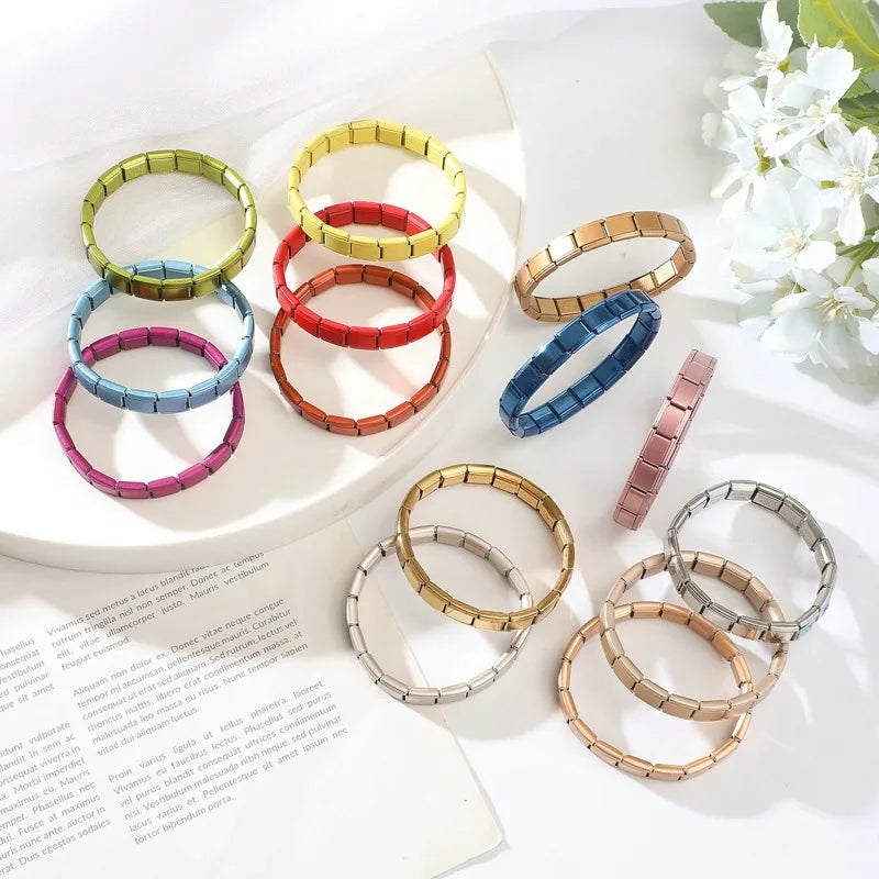 Women Men Italian Charm Link 9mm Width Solid Color High Quality Stainless Steel Bracelet on Hand DIY Making Jewelry Wholesale Qme
