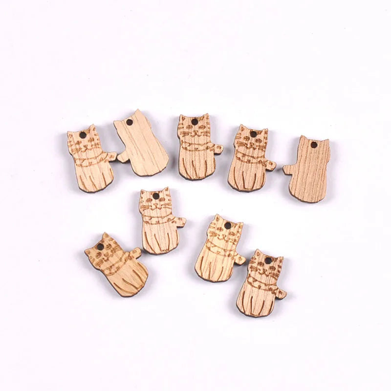 20Pcs 10-25mm Vintage Mix Pattern Bee/Cat/Mushroom/Diamond Wood Pendant Crafts DIY Scrapbook Handmade Supplies Hanging Ornaments Qme 15