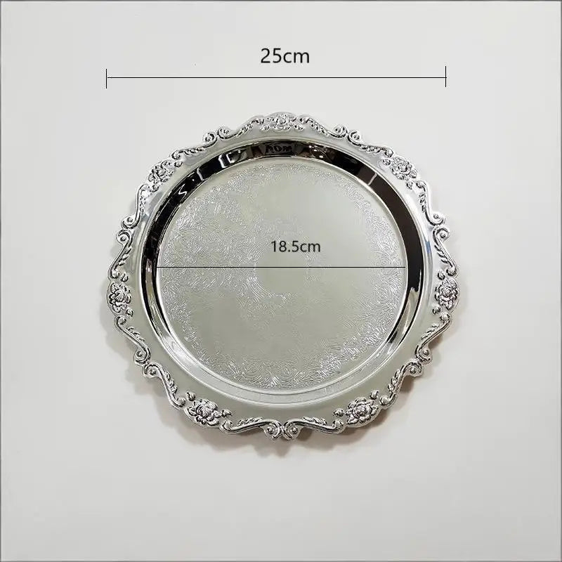 Luxury Silver Plated Plates Cake Dessert Tray Tea Snack Fruit Dish Qme A4