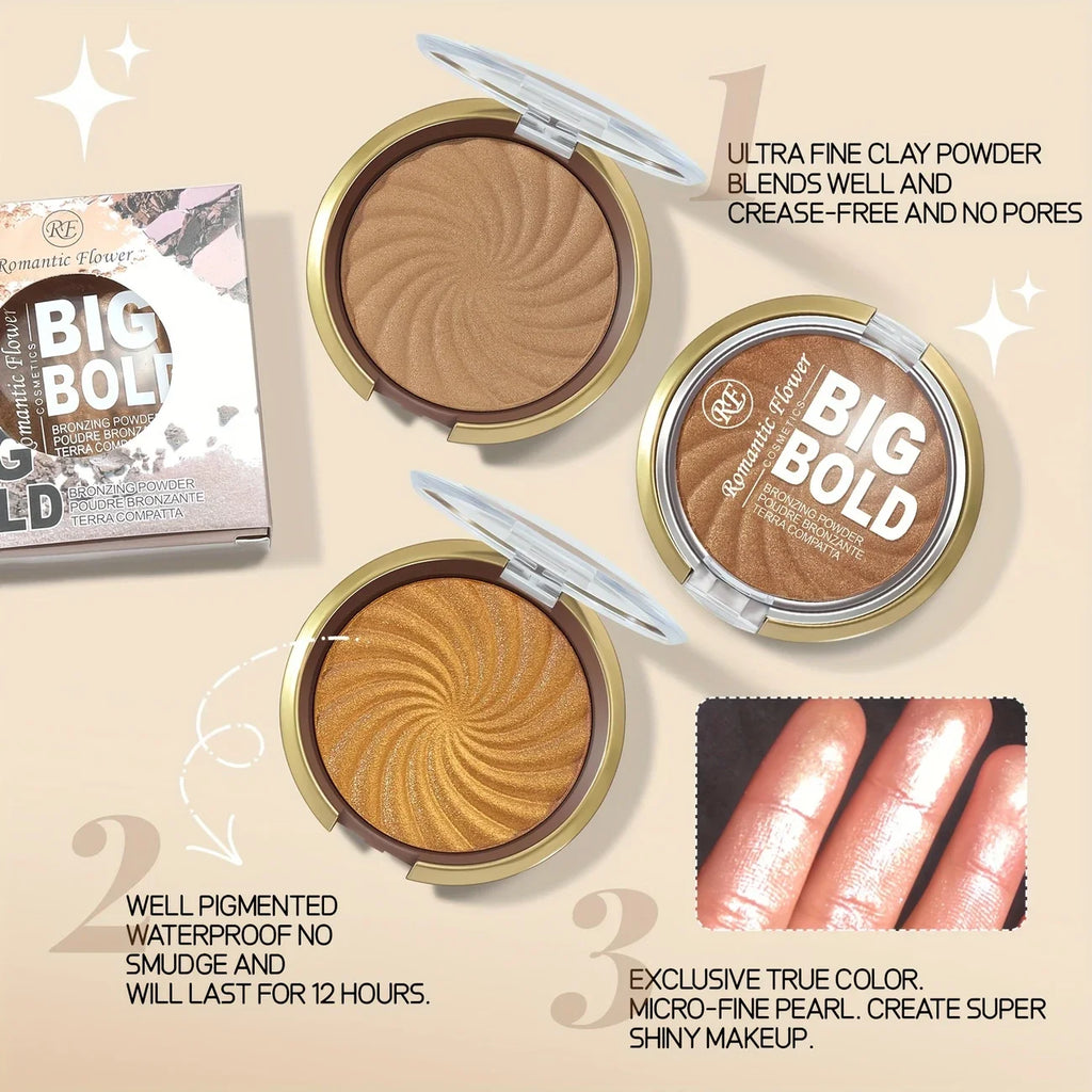 3-color Powder Brightens Face Bronze Pressed Waterproof Gloss Makeup Qme