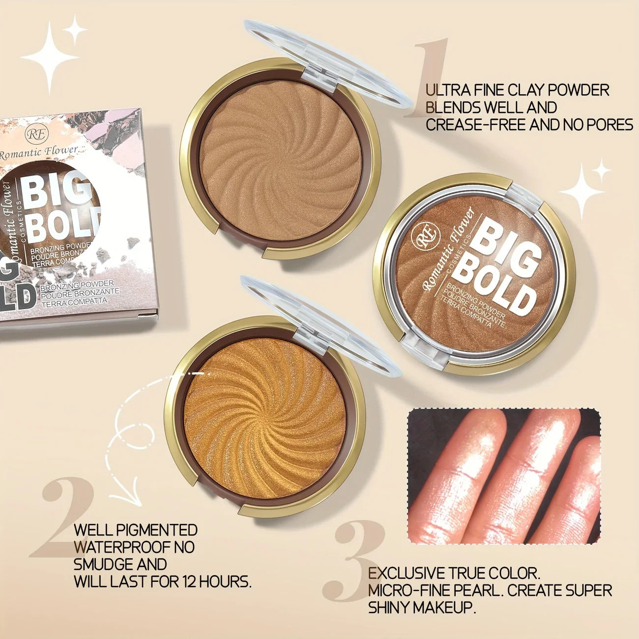 3-color Powder Brightens Face Bronze Pressed Waterproof Gloss Makeup Qme
