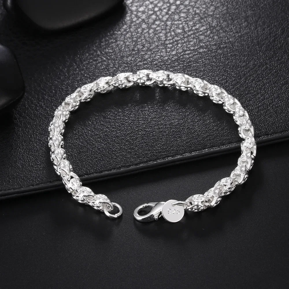 Retro Cute 925 Sterling Silver Bracelets for Women Geometry Chain Fashion Wedding Party Christmas Gifts Fine Jewelry Qme