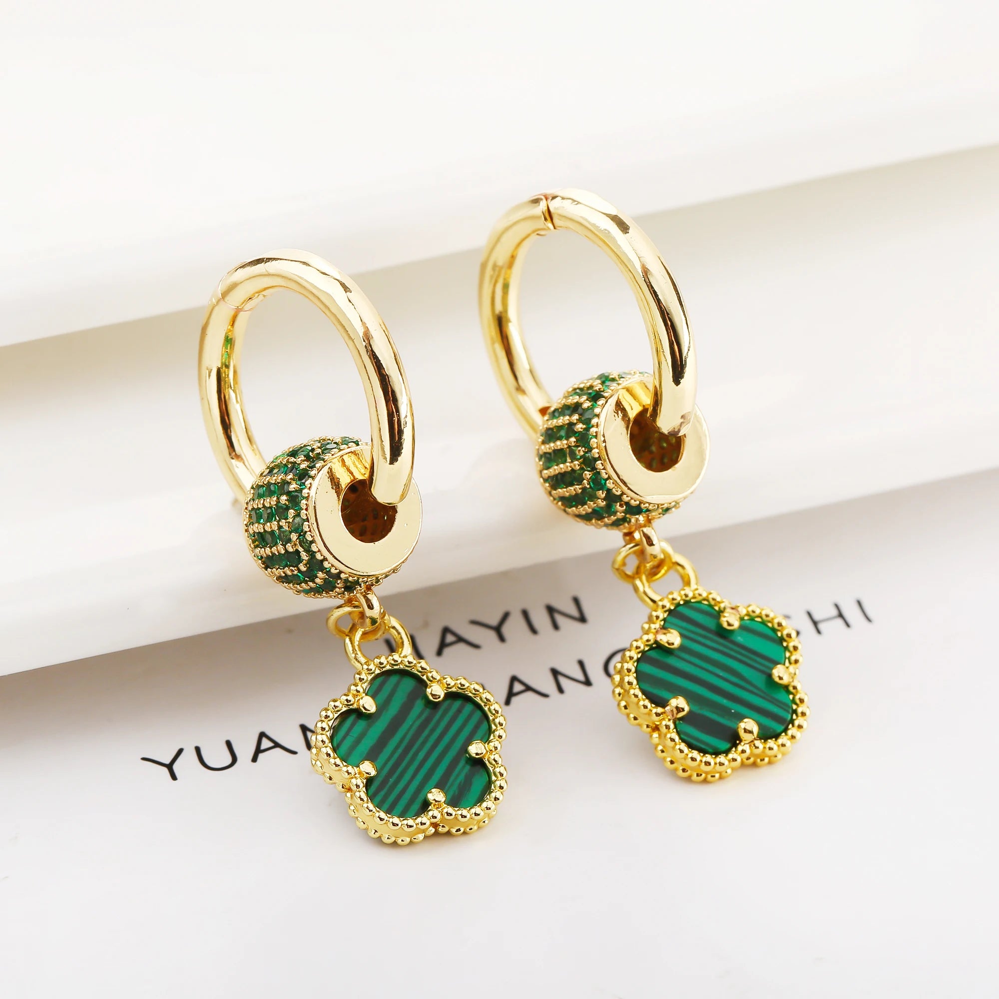 High Quality Natural Stone Five Leaf Flower Jewelry Set Zirconia Necklace Earrings Temperament For Woman Fashion Jewelry Clover Qme Earrings 4