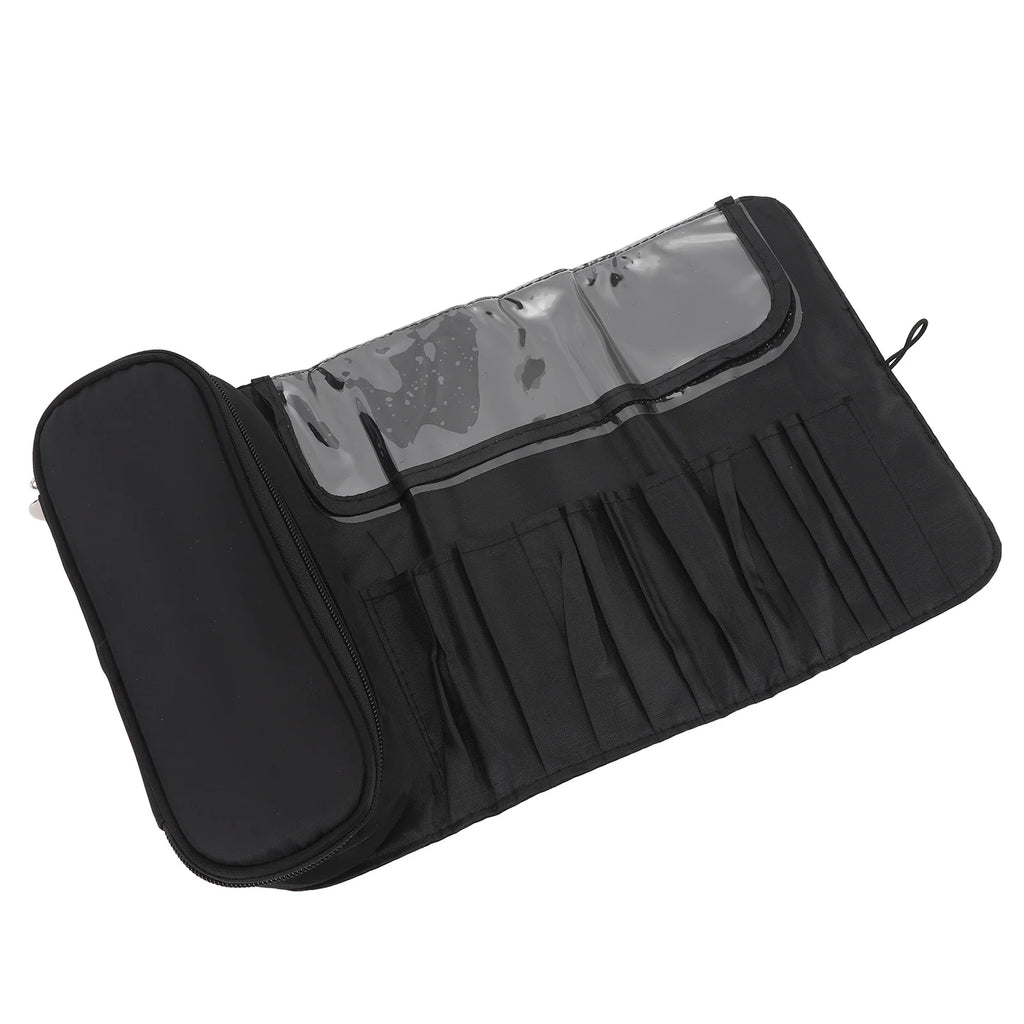 Makeup Brush Travel Case Makeup Brush Travel Case 12 Slots Multifunctional Waterproof Foldable Travel Cosmetic Brush Case Black Qme