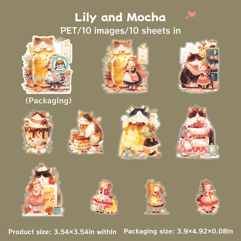 10sheets/bag Kawaii Characters and Pets Theme PET Sticker Pack for Scrapbooking Journaling DIY Photo Frame Collage Decoration Qme 2