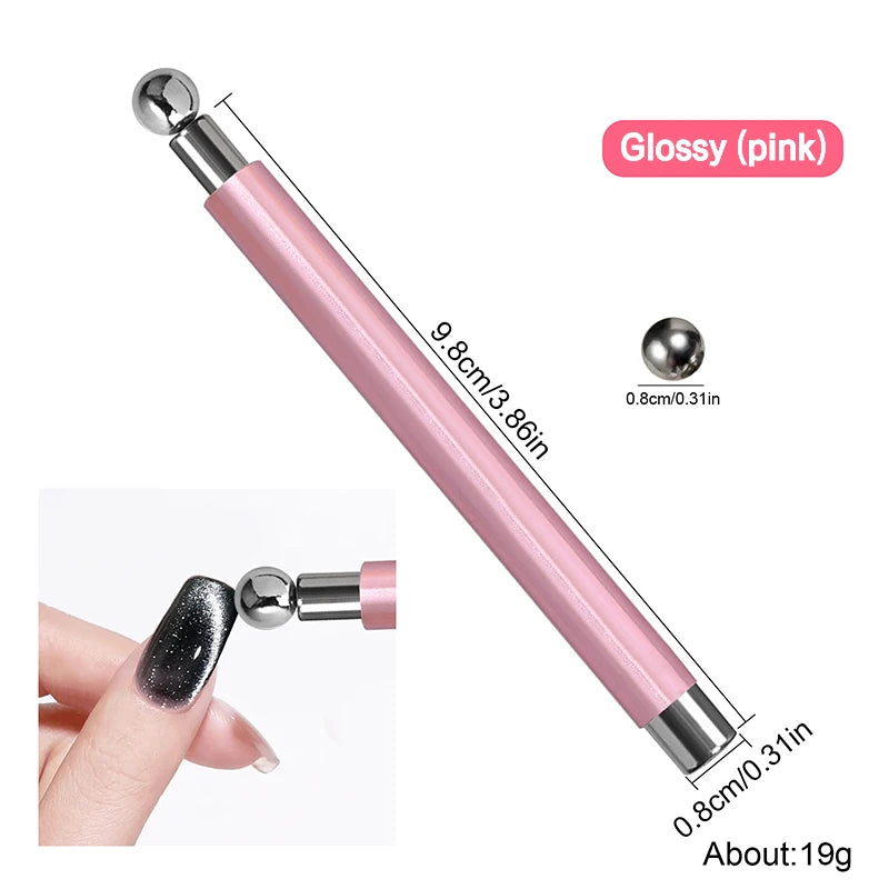 Double-end Cat's Eye Nail Magnetic Stick Glossy Steel Balls 8 Strong Qme Pink