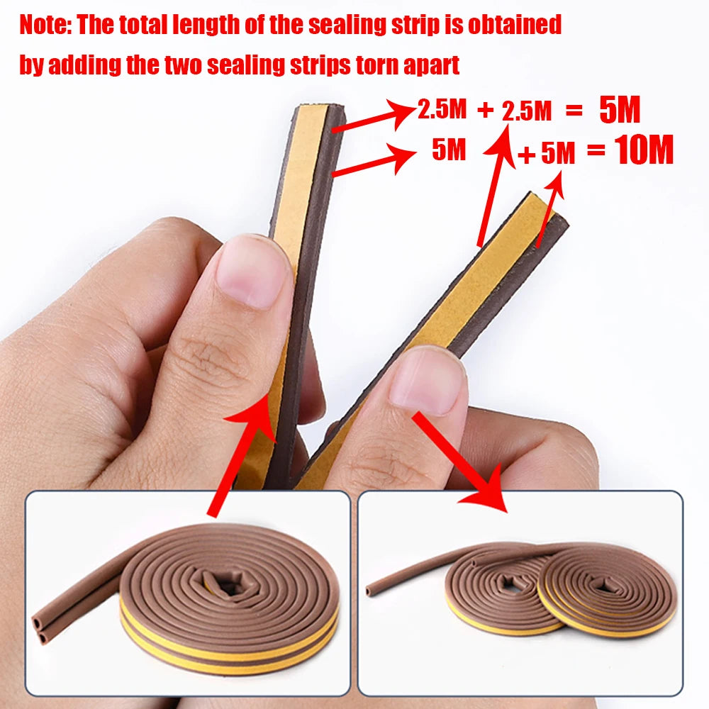 5M/10M Door Window Seal Strip DIEP Self-adhesive Acoustic Foam Sealing Strip Tape Insulation Windproof Rubber Weatherstrip Qme