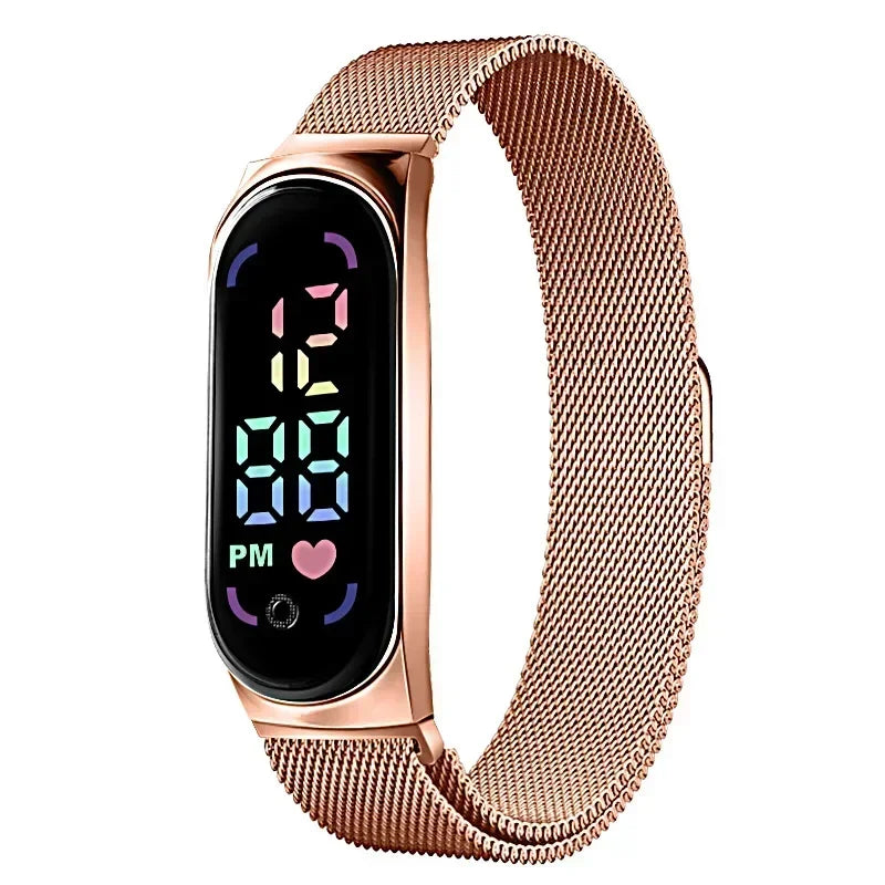 LED Women Watch Magnetic Watchband Strap Waterproof Touch Feminine Clock Fashion Digital Wristwatches Qme