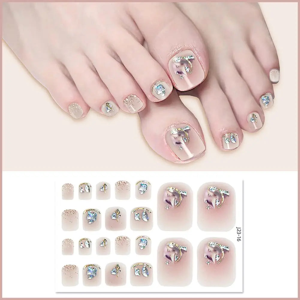 22 Counts Glitter Toe Nail Stickers Removable Flash Wraps Self Qme 15