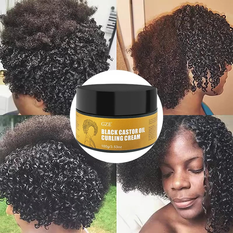 GZE Black Castor Oil Curl Defining Cream Non-stick Hydrates & eliminates frizz, Hair-Smoothing Anti-Frizz Cream to Define Qme