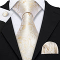 Men Luxury Champagne Necktie Set Including Pocket Square & Cufflinks Party Daily Outfit Qme HT-LDSN1167
